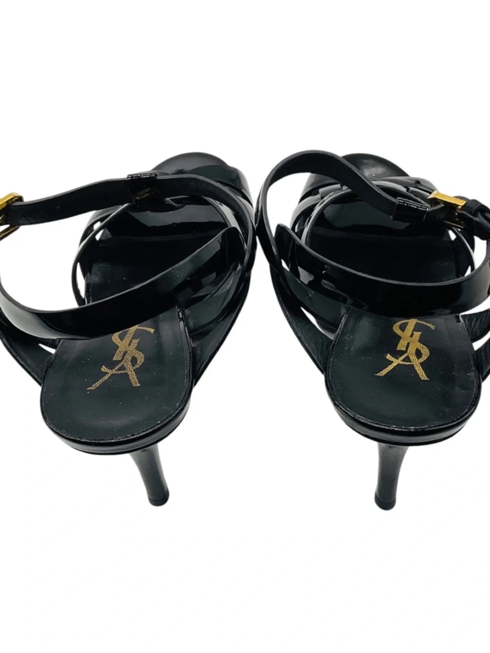 SAINT LAURENT BLACK TRIBUTE PATENT LEATHER SANDALS - Picture 5 of 8